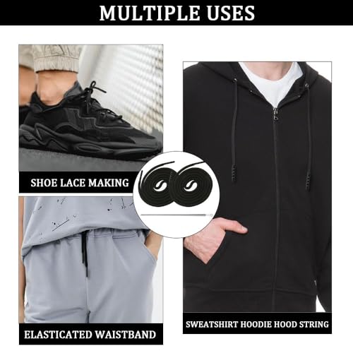 Azlanway Kordel für Jogginghose, 2 Stück Kordelzug für Hoodie Kordel, 160cm mit Metallenden und Durchziehnadel für Jogginghosen, Hosen, Sweatshirts, Jacken und Handtaschen(Schwarz)