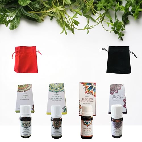 Aceite Esencial de 20 ml Quemador De Incienso- Ambientadores De Hogar- Esencias para Humidificador- Aceites Esenciales de Fragancias Naturales (Pack 4, Palo santo, Lavanda, Menta, Citronela)