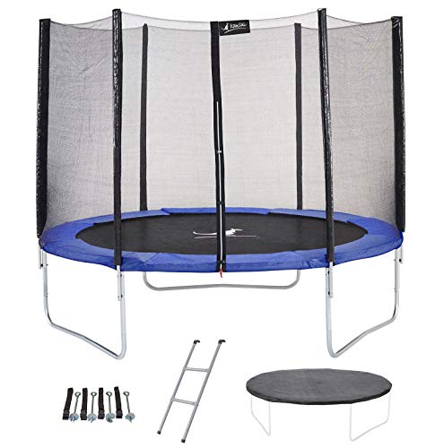 Kangui Trampoline Rond Bleu Ø300cm avec Filet, échelle, bâche et kit ancrage