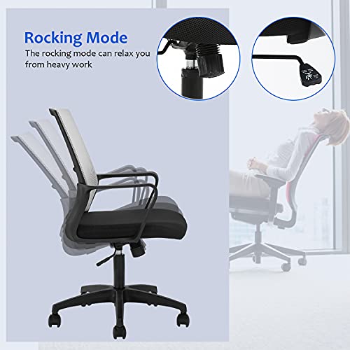 Office Chair Ergonomic Desk Task Chair Mesh Computer Chair Mid-Back Mesh Home Office Swivel Chair Modern Executive Chair With Wheels Armrests Lumbar Support (Grey) #TOP6
