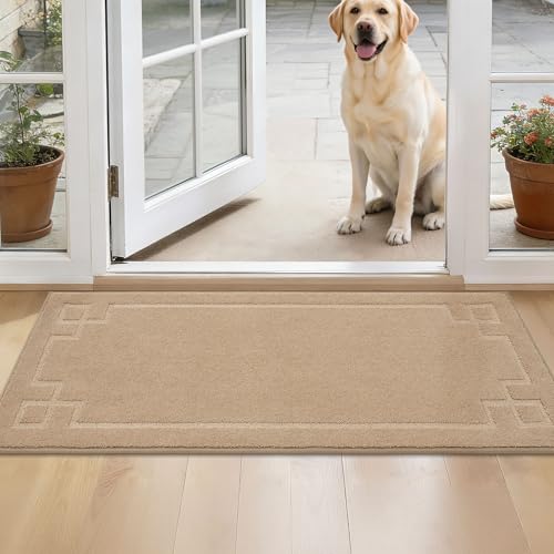 BEQHAUSE Door Mat 20" x 48", Non-Slip Door Mats Indoor Entryway Rugs Washable Low-Profile Absorbent and Stain Resist Floor Mats, Dog Door Mat for Front Back Door, Mud Wet Shoes & Paws, Beige