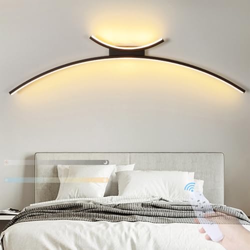 MRBVAOXVD Luz de Pared Led Interior Moderno con Control Remoto Lámparas de Pared Regulables, Diseño Curvo Elegante Proyectores de Pared para Sala de Estar Dormitorio Pasillo/Negro/100 cm