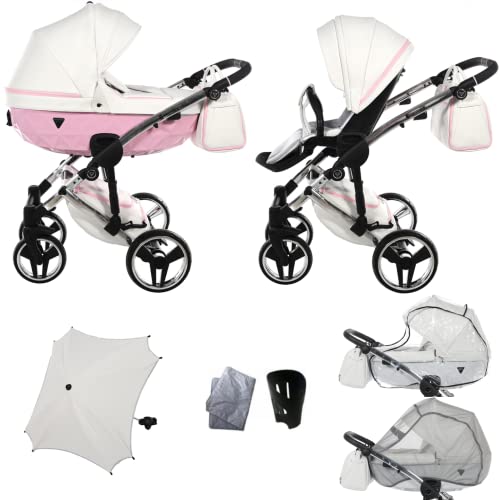 Novedad! Original Junama Diamond Candy v2 Trio Cochecito combinado 2 en 1 Exclusive Prams (01 blanco - rosa) Cover