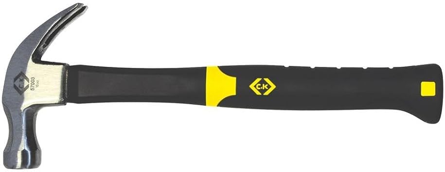 C.K Tools AntiVibe Fibreglass Shaft Hammer 16oz, Drop Forged High Carbon Steel Head, Shock Absorbing Grip for Reduced Vibration, Balanced Claw Design for Nailing and Pulling, Robust Durable, CK 357003