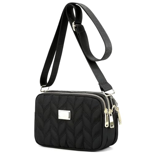 Ladies Girls Crossbody Bag Multi-Pocket Shoulder Bag Waterproof Nylon Handbag Small Cellphone Purse Wallet for Women