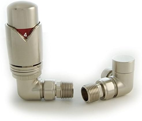 Thermostatic Radiator Valves Set - Realm Corner TRV Satin Brushed Nickel - 15mm