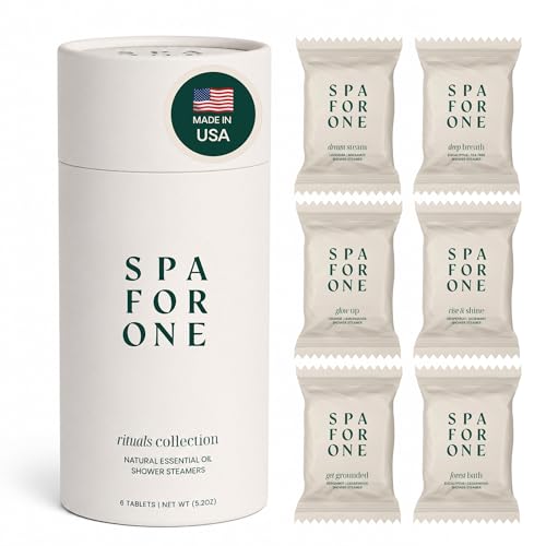 Spa For One Shower Steamers Aromatherapy 6 Pack – Made in USA with Natural Essential Oils – Spa Gift Set for Fathers Day, Relaxation, Self Care & Birthday Gifts for Women and Men