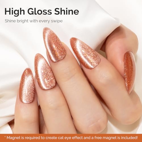 Image of MelodySusie Starry Cat Eye Gel Nail Polish, 0.5 Fl Oz Gold Pink Glitter Holographic Magnetic Nail Polish with Magnet, UV Nail Polish for Nail Art Manicure Salon DIY at Home G1401