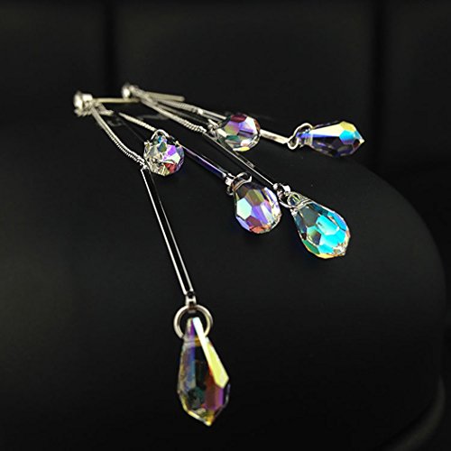 SBLING Platinum-Plated Color Change Multi-Teardrop Earrings Made with Aurora Borealis Austrian Crystals4