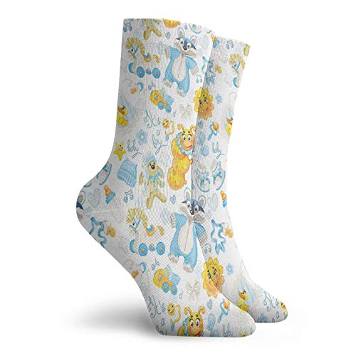 Fashion Compression Socks,Its A Boy Image With Happy Sun Raccoon In Pyjamas Blue Hats And Pacifier,Performance Polyester Cushioned Athletic Crew Socks for Running,Athletic, -12 inch2