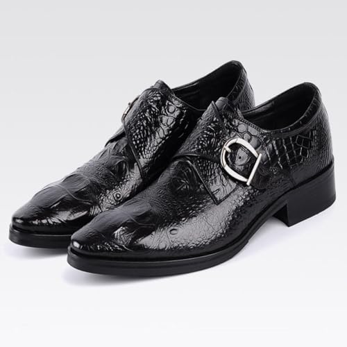 Mens Dress Shoes，Zapatos para Hombre De Vestir,Black Mens Dress Shoes,Men's Crocodile Print Oxford Shoes, Vintage Fashion Pointed-Toe Buckle Block Formal Leather Shoes2