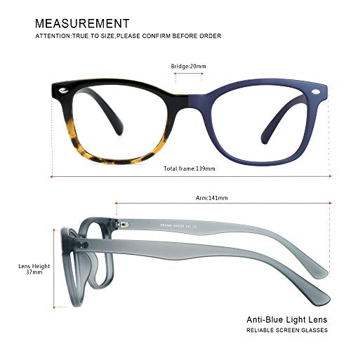 Image of Blue Light Blocking Glasses 3 Pack Square Frame Computer Gaming Reading Glasses Men Women Anti Eyestrain