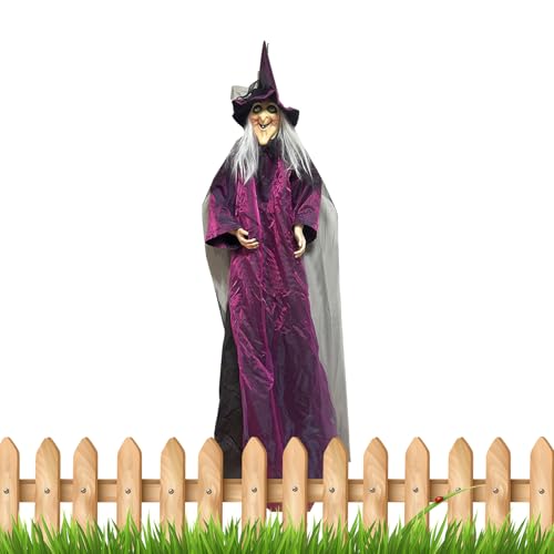Sorcière volante Halloween avec LED clignotantes et sons effrayants pour jardin