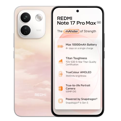 Image of Redmi Note 17 Pro Max 5G (Secret Sunrise, 8GB RAM, 256GB ROM) | 10000mAh Battery + 100W HyperCharge | 6.83 inch 120Hz 12-bit TrueColour AMOLED | No. 1 Care Plan | SD 6 Gen 5 | 50MP OIS Camera | IP69K