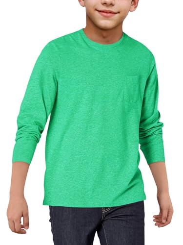 Image of Boys Long Sleeve Shirt Crewneck Solid Color Casual Top with Chest Pocket for Kids 5-14 Years