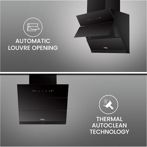 Image of Hindware Smart Appliances | Greta Neo 60 cm Chimney | 1350 CMH | Inclined Glass | Thermal Auto Clean | Filterless | Touch control, Motion sensor | 10 Yrs Warranty on Motor & 2 Yrs on Product (Black)