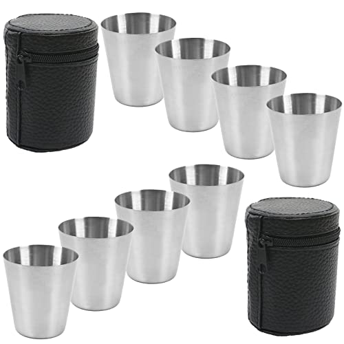 Atuful Schnapsgläser 30ml Stapelbare Edelstahlbecher Ideales Flachmann Leder Schnaps Becher Tragbar Metall Becher für Outdoor 8 Stück Cover