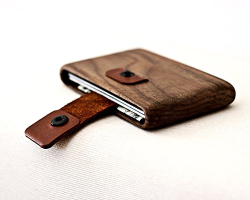 IPPINKA Minimalist Wallet for Men or Women - Wood Wallet - Walnut Wood with Leather Pull-Out Strap - Slim Card and Money Bill Holder3