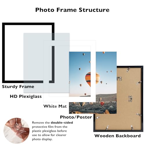 Image of JCJMY 20x24 Picture Frame with 16x20 Mat, Display Photo 16x20 with Mat or 20 x 24 Without Mat, Wall Hanging Large 20 by 24 Poster Frame with Plexiglass, Black