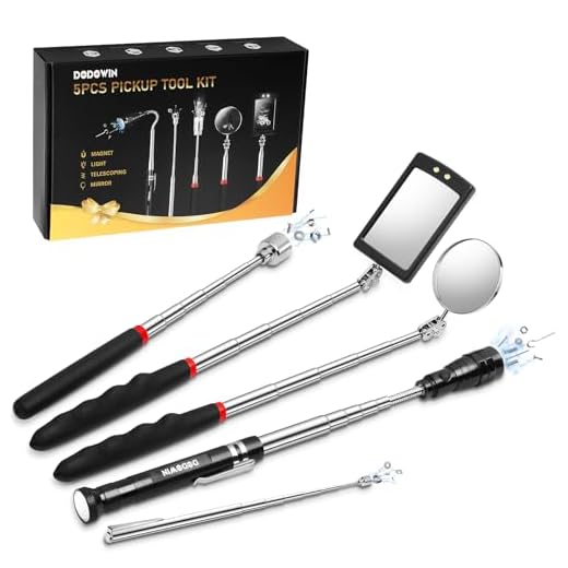 DODOWIN Extendable Magnet Pickup Tool Set 5PCS, Birthday Gifts for Valentine's Day Him Men Husband Dad, with 1&8 lb Sticks, Round and Square 360° Adjustable Inspection Mirror