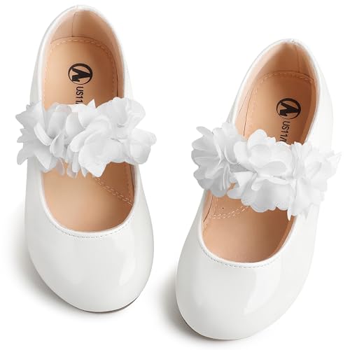 shoeslocker Toddler Girls Dress Shoes White Flower Mary Jane Flats Easter Gifts Party Wedding Princess Toddler 8