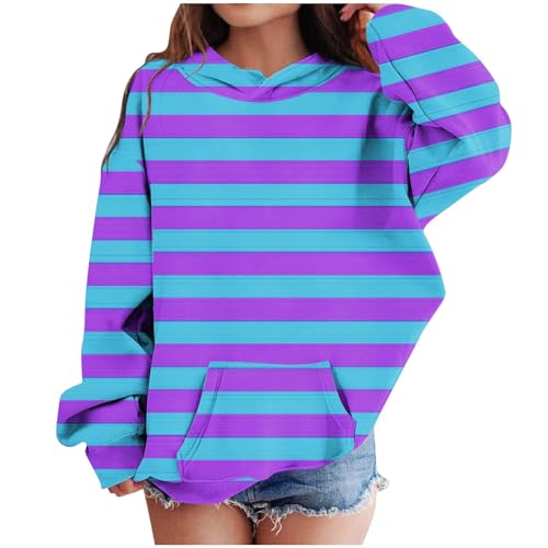 DDAPJ pyju Girls Hoodies Striped Colorblock Hooded Sweatshirts Fall Casual Long Sleeve Pullover Fleece Sweatshirt with Pocket