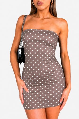Image of ABMOIU Women's Tube Mini Dress Strapless Ruched Bodycon Party Club | Soft stretch fabric, backless Y2K style, print design, summer going out birthday vacation night out clubwear