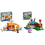 LEGO 21178 Minecraft El Refugio - Zorro, Juguete para Niños 8 Años + 21177 Minecraft La Emboscada del Creeper, Set de Juego con Figuras de Steve, Cerdito y Pollo