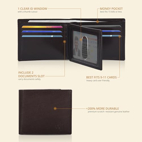 Image of Oak Leathers Leather Wallet for Men - RFID Bifold Wallets with 9 Credit Cards 1 ID Window Slim Minimalist Front Pocket Gift For Men