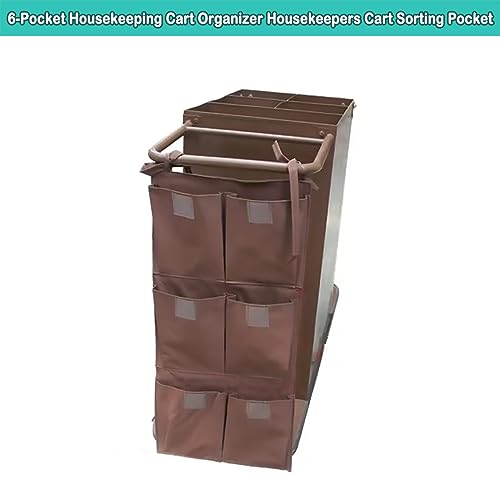 Image of Replacement Janitorial Cart Bag, High Capacity Waterproof Thickened Housekeeping Commercial Janitorial Cleaning Cart Bag with 6 Brass Grommets - 25 Gallon (Vertical 6-Pocket - Brown)