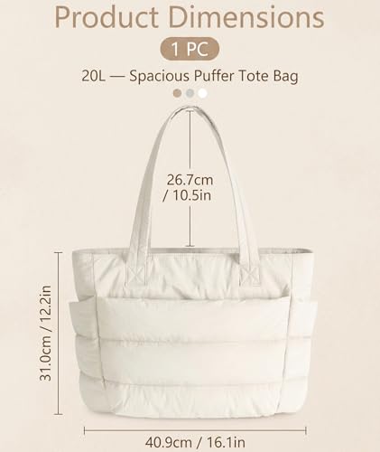 Image of Tote Bag for Women, Lightweight Puffy Quilted Shoulder Bag