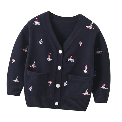 Classic Navy Blue Boys Knit Cardigan for Infants and Toddlers