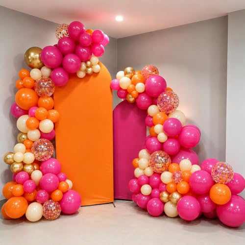 Image of Hot Pink Orange Gold and White Balloon Garland Arch Kit 144 Pcs