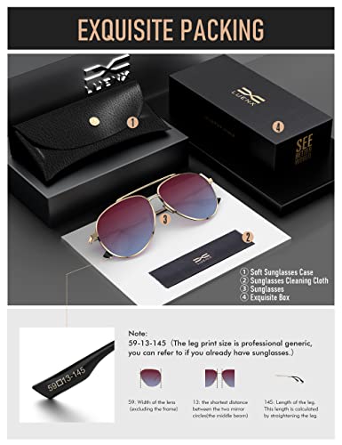 LUENX Men Women Aviator Sunglasses Polarized - UV 400 Protection Nonmirror Lens Metal Frame with case 60mm(Gradient Red and Blue lens)