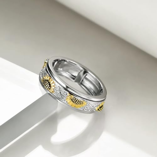 POPLYKE Sterling Silver Anxiety Spinner Rings Rotatable Mood Rings for Women Relieve Stress Gift2