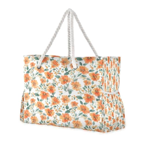 Watercolor Flowers Beach Tote Bag for Women Large Pool Bags Carry On Bag With Wet Compartment for Beach Travel with Pocket Zipper Outdoor Tote Bag