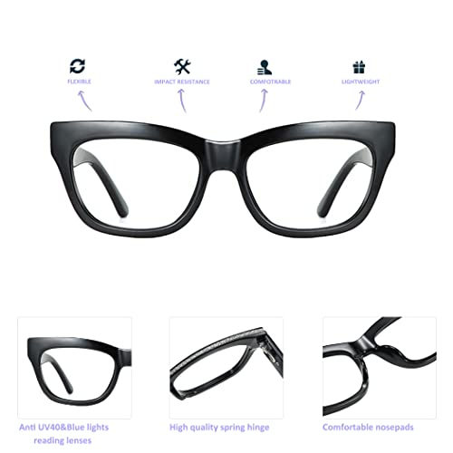 Image of 3Pack Bling Square Cateye Reading Glasses For Women Men Spring Hinges Blue Light Blocking Computer Readers (black /blue /champagne, 2.25, multiplier x)