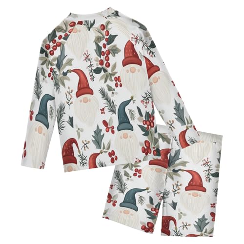 Christmas Gnome Berry Boys Swimsuit Rash Guard Toddler Kids Long Sleeve Swim Shirt and Trunks Swimwear Set 3-10Y2