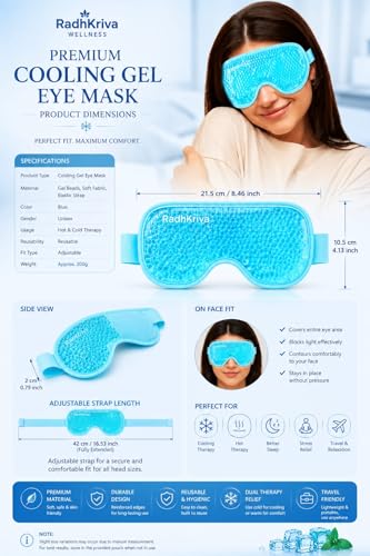 Image of Cooling Gel Eye Mask for Puffy Eyes Dark Circles and Eye Strain Relief Adjustable Elastic Strap Sleeping Mask for Hot and Cold Therapy Soft Fabric Ice Pack for Relaxation Unisex Weight 200g