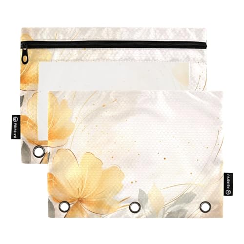 Astuccio per raccoglitori a 3 anelli astuccio per matite con fiori gialli per e cosmetici con cerniera trasparente per ufficio viaggi confezione da 2 Fiore giallo.