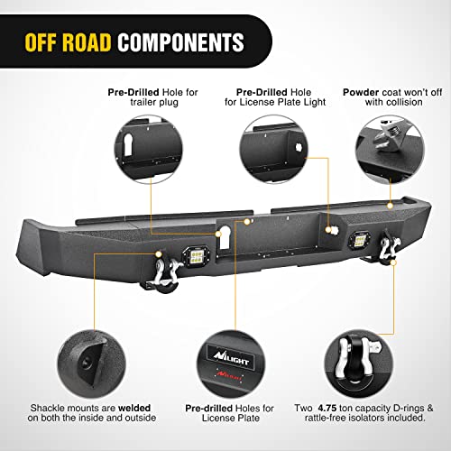 Image of Nilight Rear Step Bumper for 2014 2015 2016 2017 2018 2019 2020 2021 Toyota Tundra Full Width Pickup Truck Rear Step Textured Black Steel with 2X Upgraded 18W LED Lights D-Rings