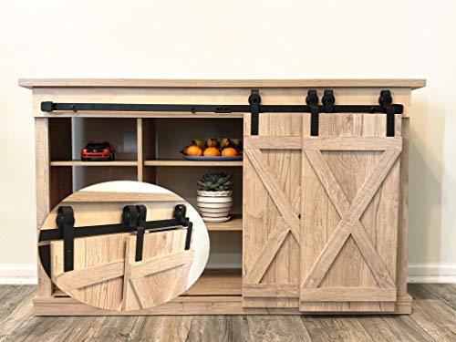 Up To 60% OFF Bronco Hardware 3.5FT Super Mini Single Track Bypass Sliding Barn Door Hardware Kit, Small TV Stands Wardrobe Cabinets for Double Doors Hanger (Hardware Only No Cabinet)