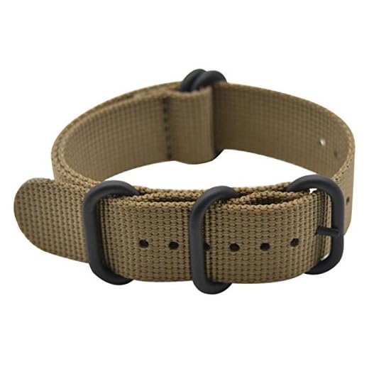 ArtStyle Watch Band with Ballistic Nylon Material Strap and High-End Black Buckle (Matte Finish Buckle) (Khaki, 22mm)