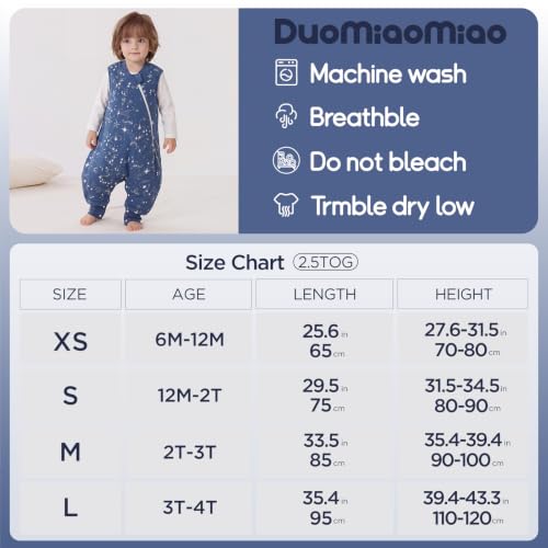 Image of Duomiaomiao 2.5 TOG Toddler Sleep Bag 6-12 Months 100% Cotton Winter Side Open Zipper Baby Sleep Sack with Feet, Warm Toddler Wearable Blanket