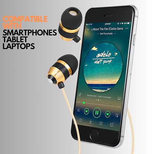 Image of Betron B25 Earphones, Noise Isolating in-Ear Wired Headphones with Strong Bass, Tangle-Free Cord, Lightweight, Carry Case and Soft Earbud Tips, Gold