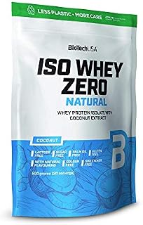 BioTechUSA Iso Whey Zero Natural napój białkowy w proszku na bazie izolatu białka serwatkowego, bez barwników i substancji słodzących, 500 g, Kokosowym