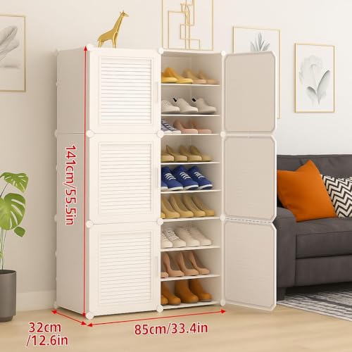 Image of Sunderlook Shoe Rack Plastic for Home- Shoe Stand, Chappal Stand, Professional Multipurpose Foldable Standing Comfort Runner Shoe Rack with Door, Slipper Stand (White, 18 Shelf 6 Door)