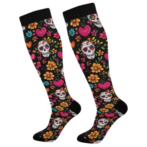 Image of Wusikd Pirate Skulls Compression Socks for Women and Men Circulation Cute Long Socks for Athletic Running 1