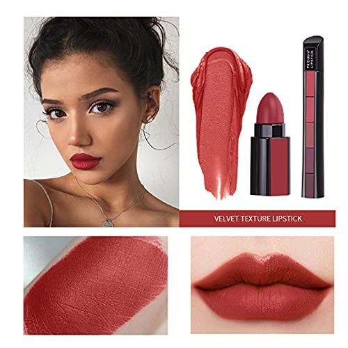 Grospe 5 In 1 Matte Lipstick,Multicolor Combination Lipsticks Velvety High Pigment Lip Makeup Non-Marking Lip Gloss Moisturizing Long Lasting Lips Cosmetics Makeup(2Pcs) #TOP2