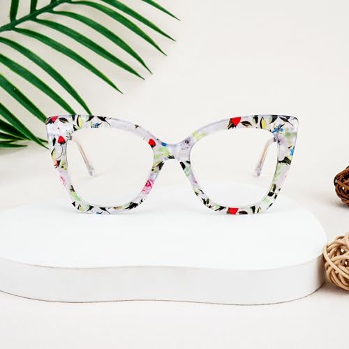 Image of Zeelool Cat Eye Blue Light Glasses for Women Stylish Floral Eyeglasses Frames Non Prescription Full Eyewear Anti UV